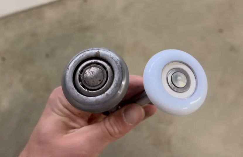 Comparison of worn and new garage door rollers